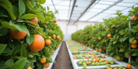 Vibrant Citrus Harvest in a Greenhouse Filled with Lush Plants