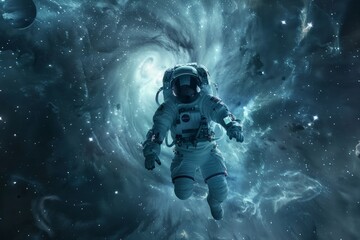 Portrait of Astronaut Posing in a Space Suit During a Spacewalk Mission on a Spaceship. Neural network ai generated