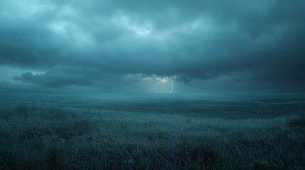 Obraz premium Dramatic Stormy Sky Over Fields with Lightning and Dark Clouds