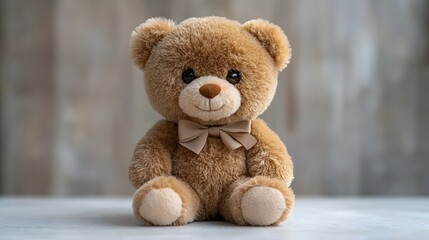 Obraz premium Soft and fluffy teddy bear sitting comfortably on a plain white surface surrounded by a warm and soothing lighting that creates a cozy and inviting atmosphere