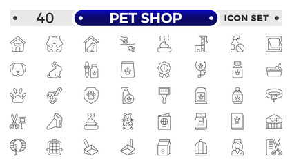 Set of pet shop icons, dog, cat, puppy, animals. Pet, vet, pet shop, types of pets - minimal thin line web icon set. Outline icons collection.