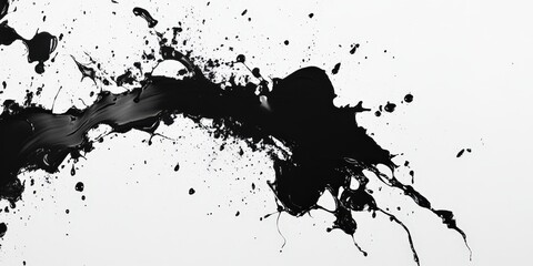 Obraz premium Chaotic splashes of black paint dance across a stark white canvas, forming a dynamic mosaic of varying sizes and shapes. This abstract composition evokes a sense of movement and spontaneity