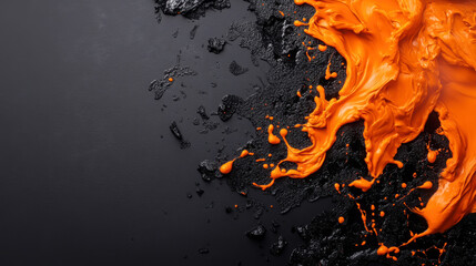 Vibrant lava flow on black surface for artistic design and texture concepts