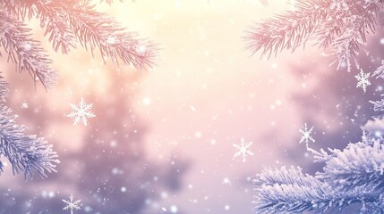 Frosty Pine Branches Winter Wonderland Snowflakes