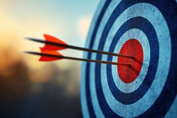 Arrows Hitting Target Surreal Style with Dramatic Lighting for Business Success and Accuracy