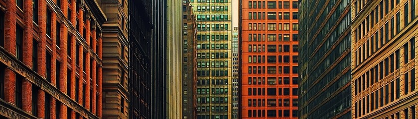 Fototapeta premium Cityscape alleyway, brick buildings, urban canyons