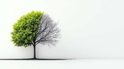 Obraz premium a tree shedding old leaves and sprouting new growth, nature s renewal cycle, photorealistic, isolated on white background