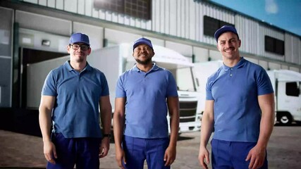 Happy Truck Drivers Smiling Giving High