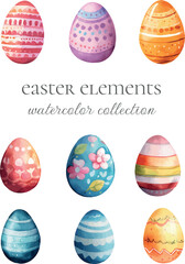 Easter spring elements watercolor collection clip art for cards and designs