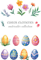 Easter spring elements watercolor collection clip art for cards and designs