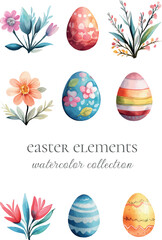 Easter spring elements watercolor collection clip art for cards and designs