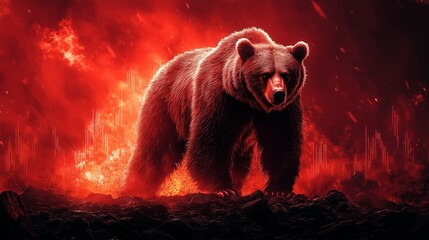 A fierce bear with a red downward stock chart in the background, symbolizing a market crash.