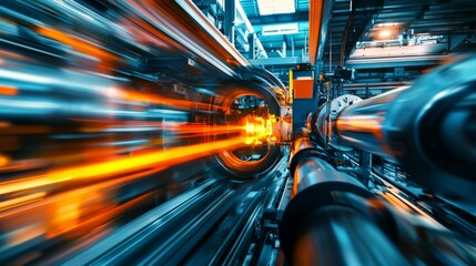 Dynamic Flow of Industrial Pipes with Light Trails in Factory Setting