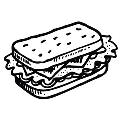 Fast food sandwich with cheese and ham on white bread of an isolated vector illustration cartoon vector sketch freehand outline hand drawn picture sketchy line art icon sign silhouette illustration