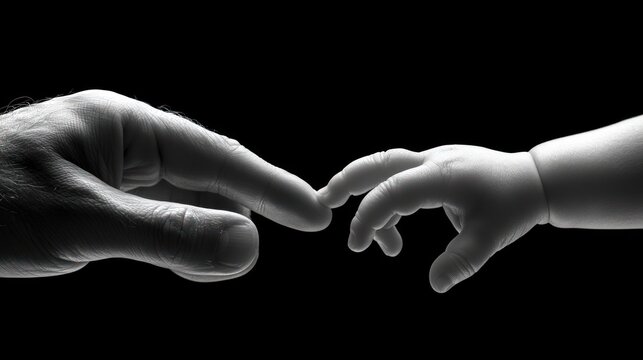 Adult, baby hands touching, dark background, connection, hope, adoption poster