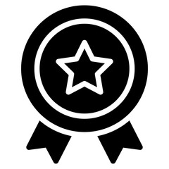 Guaranteed or certified medal badge glyph icon. Warranty badge. Secure approval check symbol collection - stock vector