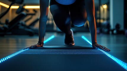 A smart workout mat that glows with embedded LEDs to guide users through exercises, adjusting intensity and timing based on user performance.