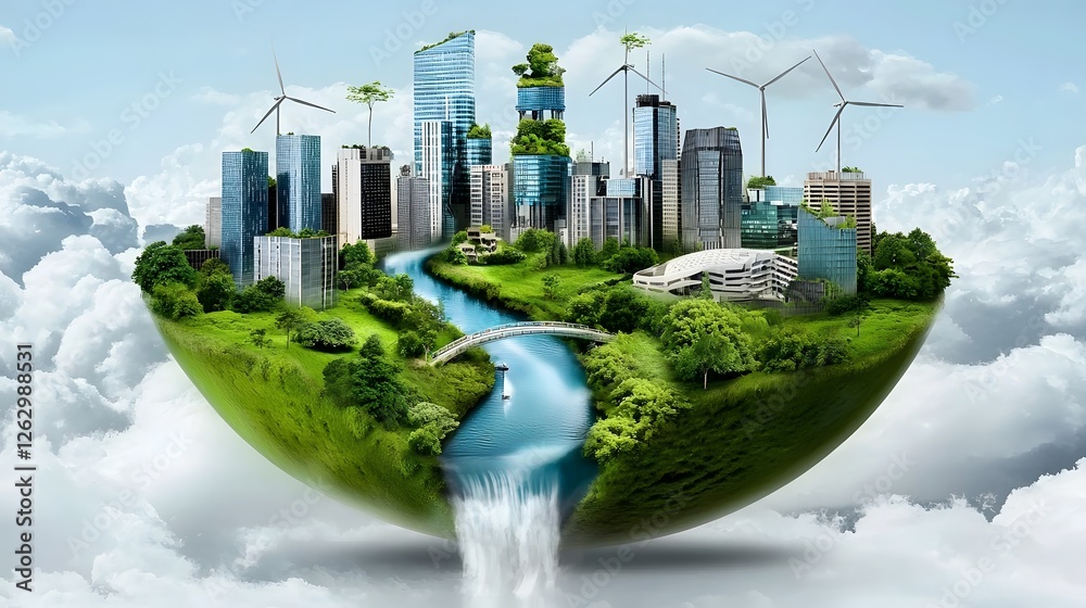 Aufkleber a visionary floating green city suspended in the air built with cutting edge sustainable architectur