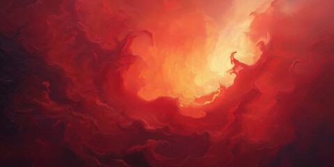 Abstract Fiery Red Landscape With Intense Light Source