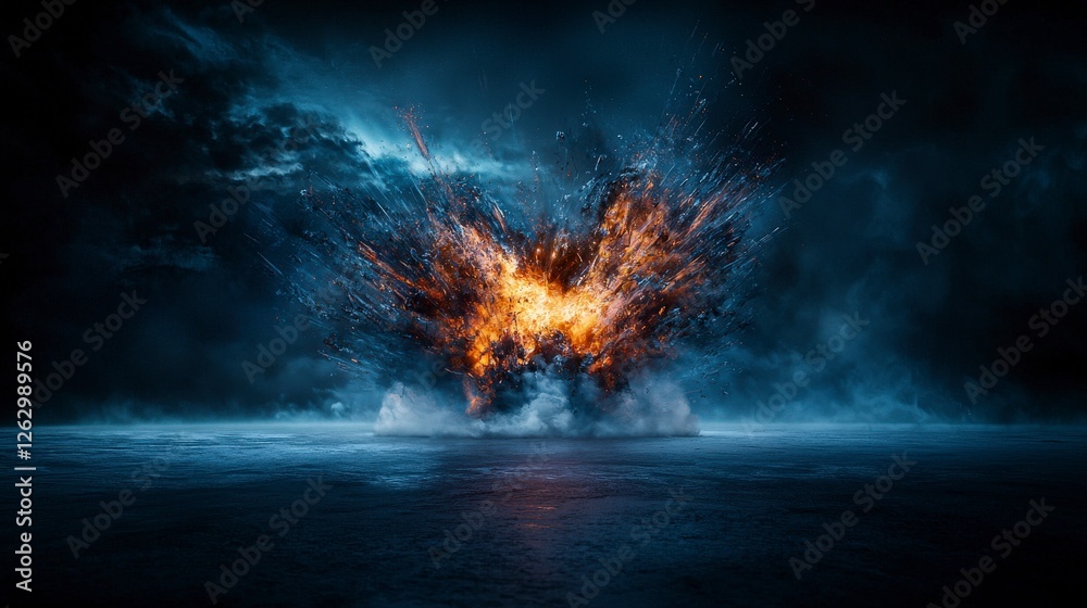Aufkleber explosive action unleashed in abandoned landscape digital artwork dark environment dramatic viewpoin