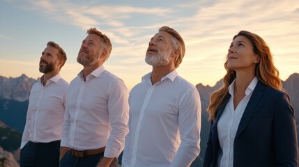 Analyze Insights Team of executives discussing business intelligence reports on digital screens, strategizing for growth using data Visualize success as your leaders analyze performance metrics