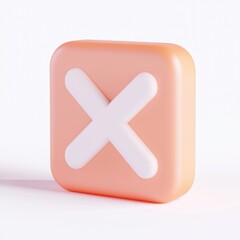 Obraz premium 3D render of a peach-colored button with a white 'X' symbol on a light background.
