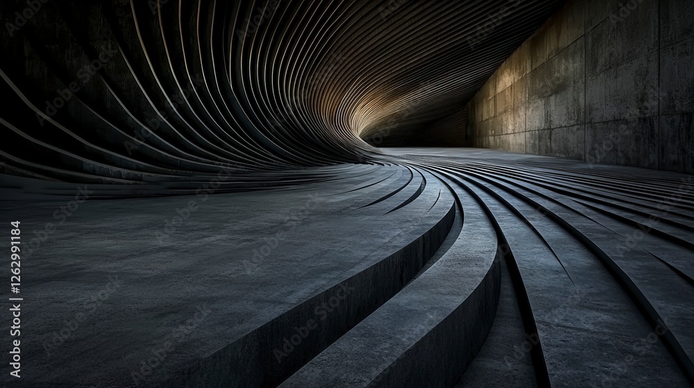 Poster Curved minimalist architecture modern abstract space with diagonal lines in an urban environment