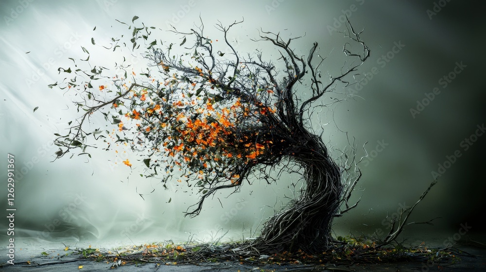 Poster disintegrated thoughts dissolving into the air nature scene abstract art ethereal environment close-