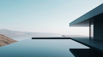 Fototapeta premium Modern Minimalist Architecture with Infinity Pool and Scenic View