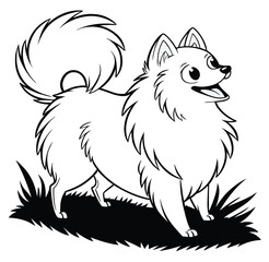Adorable cute husky fluffy Pomeranian dog, American eskimo dog. hand drawn icon cartoon character line art vector illustration outline image