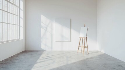 Minimalist Art Studio with Empty Canvas and Natural Light