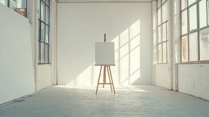 Empty Art Studio with Blank Canvas and Natural Light Streaming In
