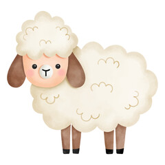 Hand drawn watercolor Little lamb on white background for greeting cards, printing, baby's shirt . Vector illustration