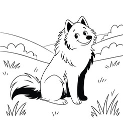 Adorable cute husky fluffy Pomeranian dog, American eskimo dog. hand drawn icon cartoon character line art vector illustration outline image © SP Technology