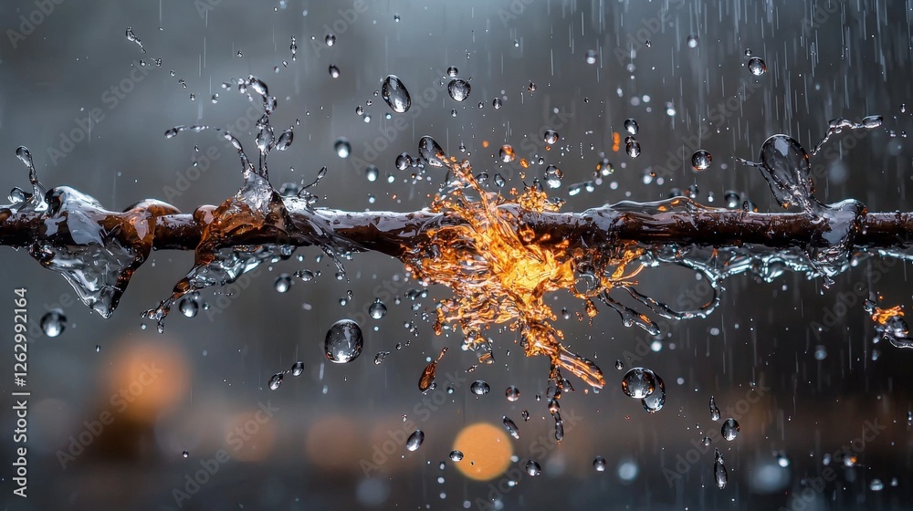 Poster emotional close-up tear droplets of sadness in a rainy atmosphere with parallel lines
