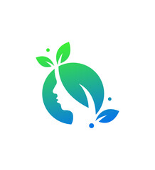 Natural Beauty Logo Design Woman, Leaves, Green, Wellness, Spa