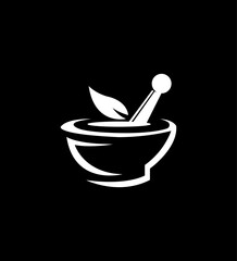 Herbal Medicine Mortar Pestle Leaf Logo Design Pharmacy