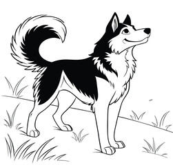 Adorable cute fluffy husky dog. hand drawn icon cartoon character line art vector illustration outline image