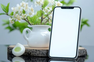 Elevate Your Design Presentations Explore a pristine studio shot of iPhone Pro Max with blank screen for design mockup, a perfect canvas for showcasing your mobile app designs, website interfaces