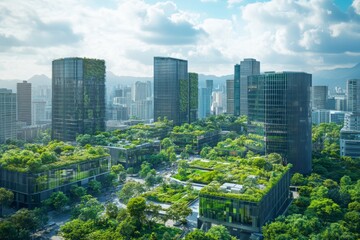 Fototapeta premium Eco Friendly Cityscape Green Roofs Sustainable Urban Development Modern Architecture