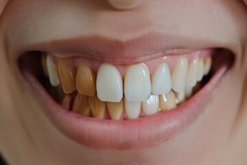 Obraz premium Teeth before and after whitening. Dental care concept. Neural network ai generated