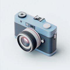 Retro-style digital camera with a sleek modern design on a minimalist white background.