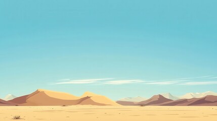 Cartoon Style Desert Landscape with Sand Dunes and Blue Sky Illustration