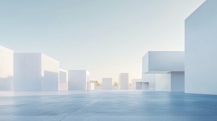 Minimalist Architectural Design with Geometric Structures and Sky