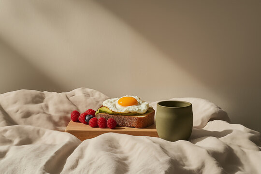 A minimalistic food composition captures a serene morning atmosphere