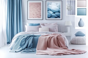 Cozy bedroom with soft pastel colors and decorative elements for a tranquil atmosphere