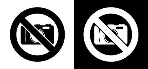 Photography prohibited sign vector illustration. No photo, no video making sign with photography camera, prohibition sign.