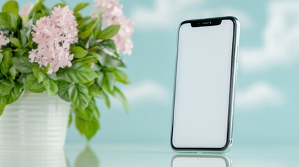 High-quality stock photo featuring a Smartphone similar to iPhone XS Max with blank white screen, isolated on a white background Perfect for website mockups, app presentations, and showcasing UI