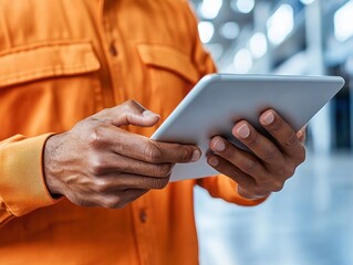 Optimize your warehouse operations with a warehouse worker using tablet for smart inventory management, showcasing efficiency and accuracy This image highlights modern logistics, utilizing technology