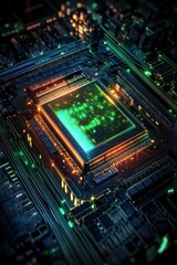 Fototapeta premium Glowing Circuit Board: A Close-Up View of a Microprocessor